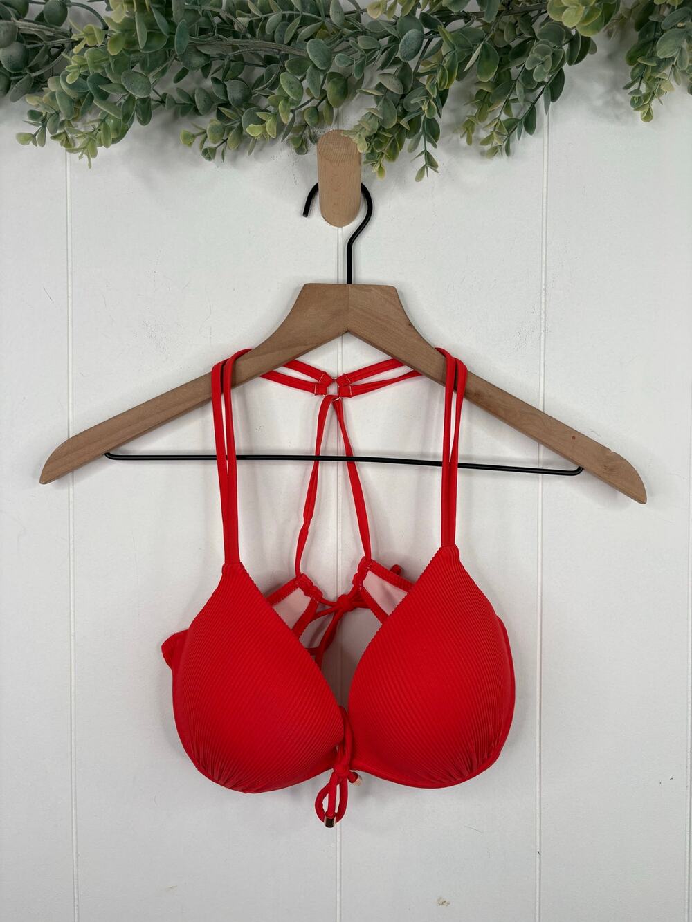 Shade & Shore Ribbed Bikini Top Size 36B Bright Coral Padded